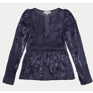 Something Navy Blouse Womens Size Small Blue Crinkle Shimmer Flowy Semi-Sheer